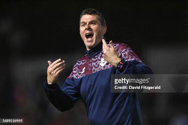 Dublin , Ireland - 25 September 2023; Drogheda United manager Kevin Doherty celebrates after the SSE Airtricity Men's Premier Division match between...