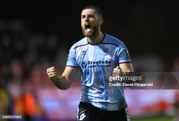 Dublin , Ireland - 25 September 2023; Conor Keeley of Drogheda United celebrates after the SSE Airtricity Men's Premier Division match between St...