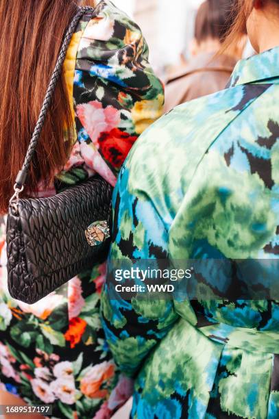 Street style at the Spring 2024 Paris Fashion Week Runway Shows on September 25, 2023 in Paris, France.