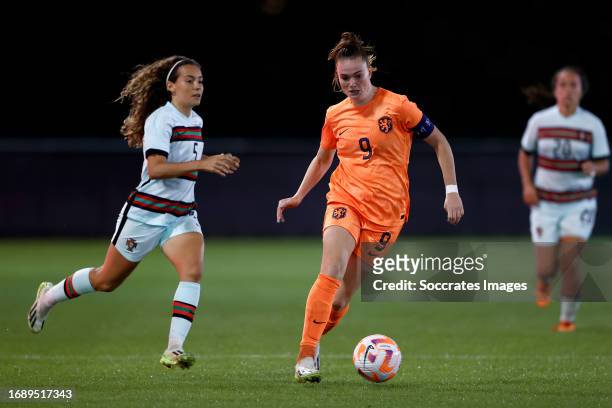 Alicia Correia of Portugal Women U23, Liz Rijsbergen of Holland Women U23 during the U23 Women match between Holland Women U23 v Portugal Women U23...
