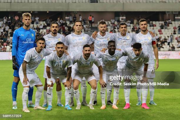Players of Bodrumspor poses for a team photo for the media during the TFF 1.st League match between Altay and Bodrumspor at Alsancak Mustafa Denizli...