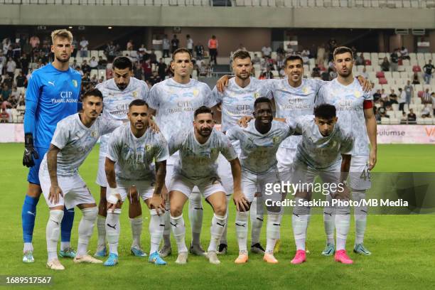 Players of Bodrumspor poses for a team photo for the media during the TFF 1.st League match between Altay and Bodrumspor at Alsancak Mustafa Denizli...