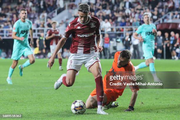 Albion Rrahmani of Rapid Bucuresti has a chance to score a goal during the SuperLiga Round 10 match between Rapid Bucuresti and CFR Cluj at Giulesti...