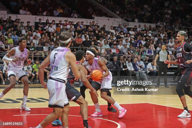 Admon Gilder of G League Ignite drives to the basket against Sesi Franca Basquete during the 2023 FIBA Intercontinental Cup on September 23, 2023 at...