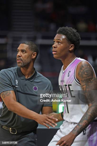 Head Coach Jason Hart and Tyler Smith of G League Ignite look on against Sesi Franca Basquete during the 2023 FIBA Intercontinental Cup on September...