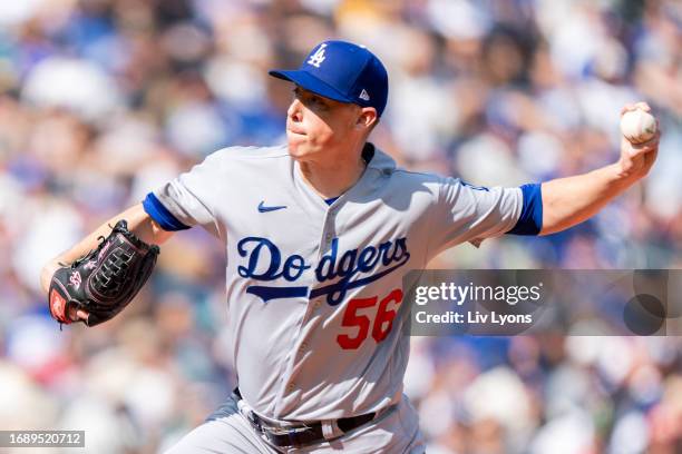 Ryan Yarbrough of the Los Angeles Dodgers pitches during the game between the Los Angeles Dodgers and the Seattle Mariners at T-Mobile Park on...