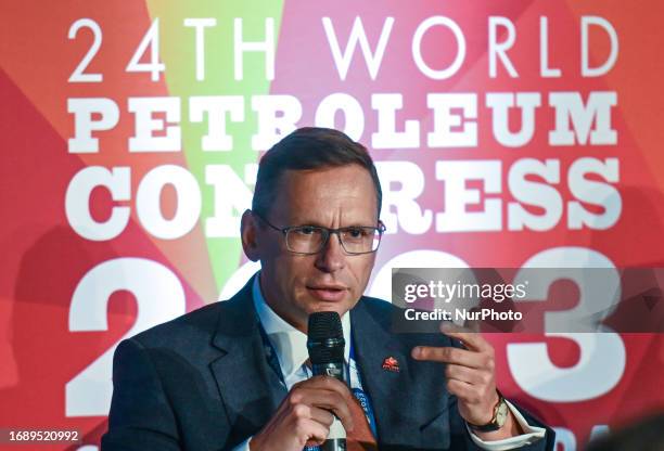 September 18, 2023 : Gabriel Szabo, Group Downstream Executive Vice President, MOL Plc Hungary, speaks during the CEO Strategic Session 1: Market...