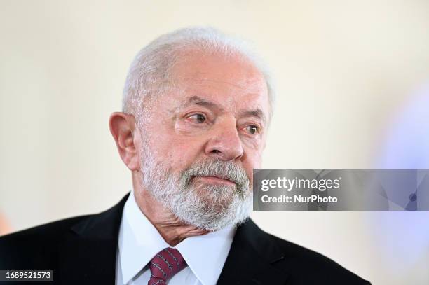 The President of Brazil, Luiz Inacio Lula da Silva, spoke to the press at the Itamaraty Palace in Brasilia on Monday, on September 25, 2023 about the...