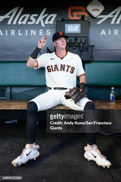 Tyler Fitzgerald of the San Francisco Giants before his Oracle Park debut against the San Diego Padres at Oracle Park on September 25, 2023 in San...