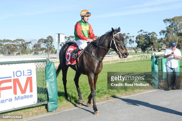 Jarrod Lorensini returns to scale on Space Equity after winning the Mackays Family Jewellers BM58 Handicap at Horsham Racecourse on September 26,...
