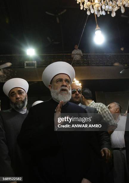 The Grand Mufti of Sunni Muslims in Lebanon, Mohammed Rashid Qabbani , arrives on August 27, 2010 to attend the Friday noon prayer at a damaged...