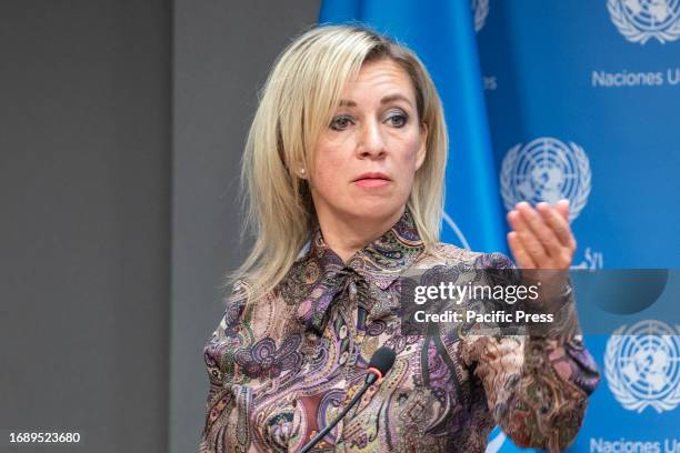 Maria Zakharova, Director of the Information and Press Department of the Ministry of Foreign Affairs of the Russian Federation attends press briefing...