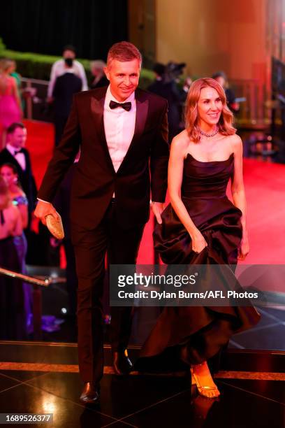 Justin Longmuir, Senior Coach of the Dockers and wife Melissa Longmuir arrive during the 2023 Brownlow Medal at Crown Palladium on September 25, 2023...