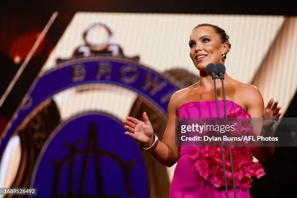 Abbey Holmes is seen during the 2023 Brownlow Medal at Crown Palladium on September 25, 2023 in Melbourne, Australia.