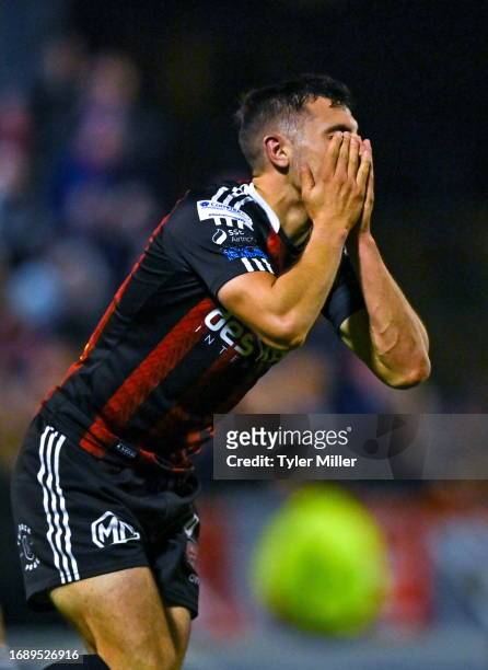 Dublin , Ireland - 25 September 2023; Jordan Flores of Bohemians reacts to a missed opportunity on goal during the SSE Airtricity Men's Premier...