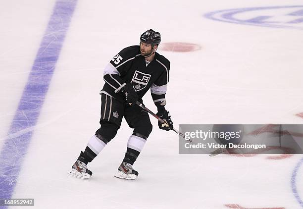 Dustin Penner of the Los Angeles Kings skates through the neutral zone during Game Six of the Western Conference Quarterfinals against the St. Louis...