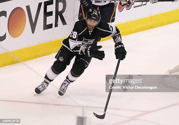 Jarret Stoll of the Los Angeles Kings skates around the net during Game Six of the Western Conference Quarterfinals against the St. Louis Blues...