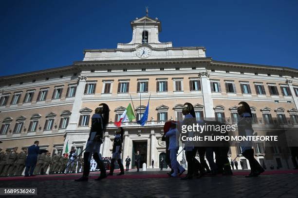 The coffin of late Italian President Giorgio Napolitano is carried at the Palazzo Montecitorio, hosting the Italian Chamber of Deputies, prior a...