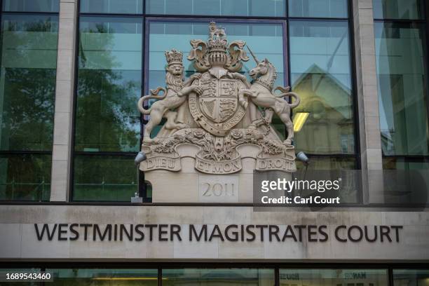 Westminster Magistrates Court is pictured on September 26, 2023 in London, England. Bulgarian nationals Vanya Gaberova, Orlin Roussev, Bizer...