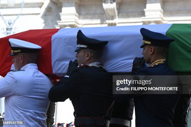 The coffin of late Italian President Giorgio Napolitano is carried to the Palazzo Montecitorio, hosting the Italian Chamber of Deputies, prior a...