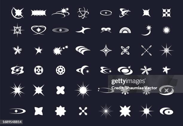 funkeln, starburst, funkeln, star burst, sonnenstrahl, sonnenstrahl und sunburst-symbole eingestellt. y2k-designelement. - galaxie stock-grafiken, -clipart, -cartoons und -symbole