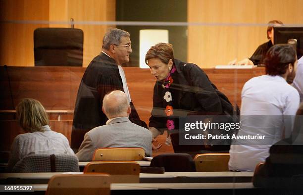 Poly Implant Prothese founder Jean-Claude Mas with his lawer Yves Haddad during the last day of the PIP trial at Parc Chanot on May 17, 2013 in...