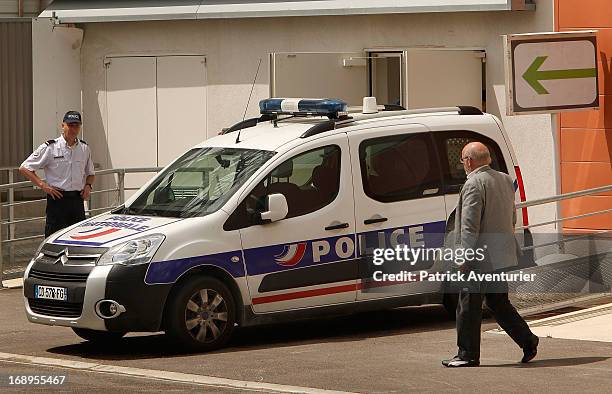 Poly Implant Prothese founder Jean-Claude Mas arrives at the courthouse during the last day of the PIP trial at Parc Chanot on May 17, 2013 in...