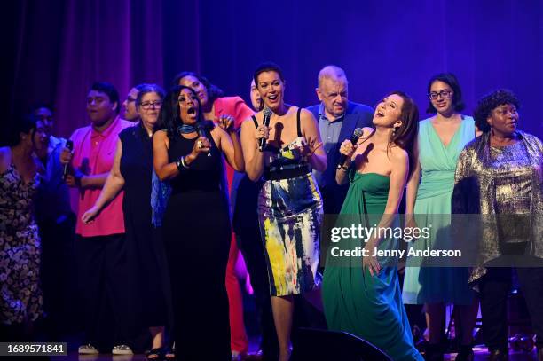 Sharon Catherine Brown, Bellamy Young, and Donna Murphy perform onstage during the 9th Annual "Voices: Stars For Foster Kids" Benefit Concert hosted...