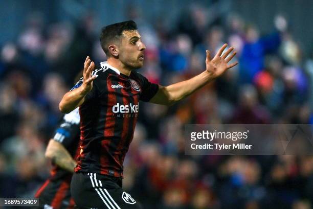 Dublin , Ireland - 25 September 2023; Jordan Flores of Bohemians reacts after his side's first goal is disallowed during the SSE Airtricity Men's...