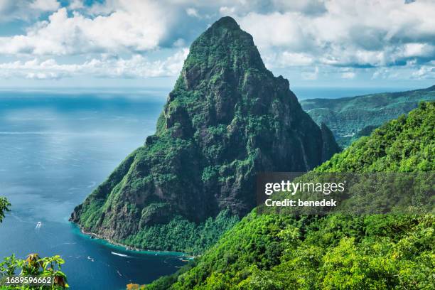 saint lucia the pitons petit piton from above - pitons stock pictures, royalty-free photos & images