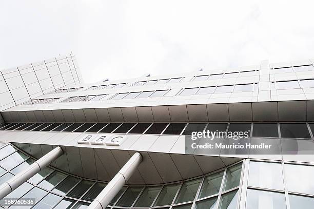 An exterior view of the BBC offices in London. London, England.