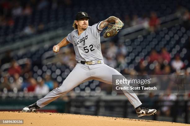 Mike Clevinger of the Chicago White Sox pitches against the Washington Nationals during the first inning at Nationals Park on September 18, 2023 in...