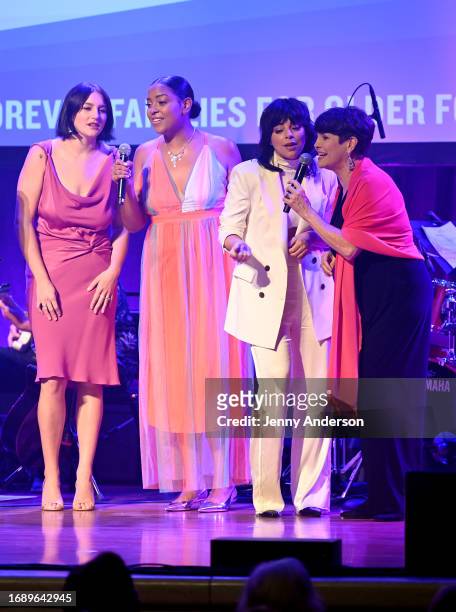 Gracie McGraw and Krysta Rodriguez perform onstage during the 9th Annual "Voices: Stars For Foster Kids" Benefit Concert hosted by You Gotta Believe...