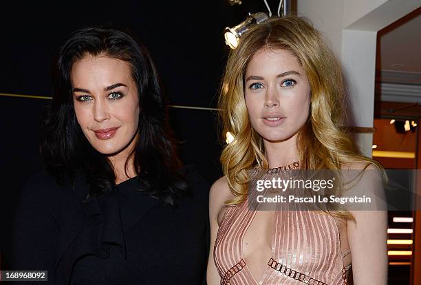 Model Doutzen Kroes and Megan Gale attend the L'Or Sunset Showcase with Micky Green for L'Oreal during The 66th Annual Cannes Film Festival on May...