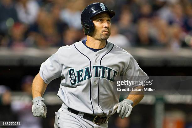 Raul Ibanez of the Seattle Mariners runs the base after hitting a two-run home run in the sixth inning against the Cleveland Indians at Progressive...