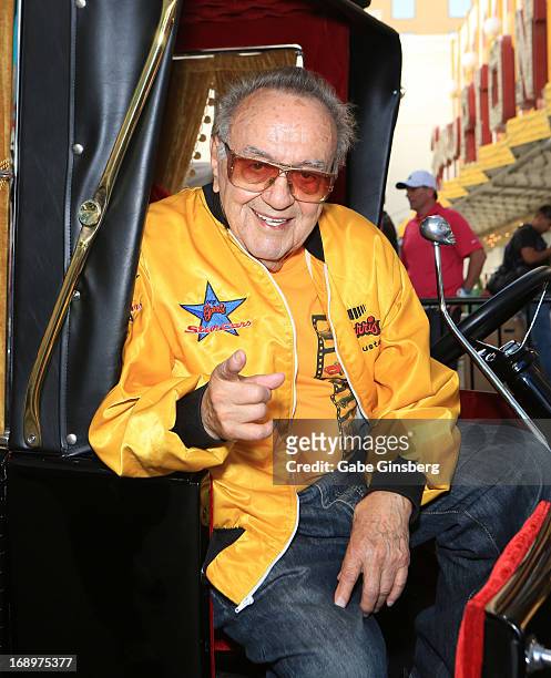 Car designer George Barris arrives at the opening ceremony of Las Vegas Car Stars at the Fremont Street Experience on May 17, 2013 in Las Vegas,...