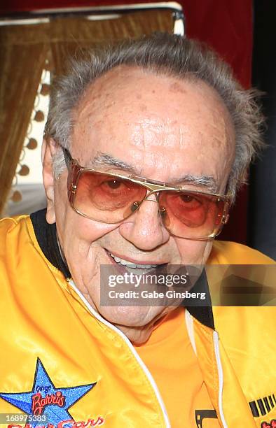 Car designer George Barris arrives at the opening ceremony of Las Vegas Car Stars at the Fremont Street Experience on May 17, 2013 in Las Vegas,...