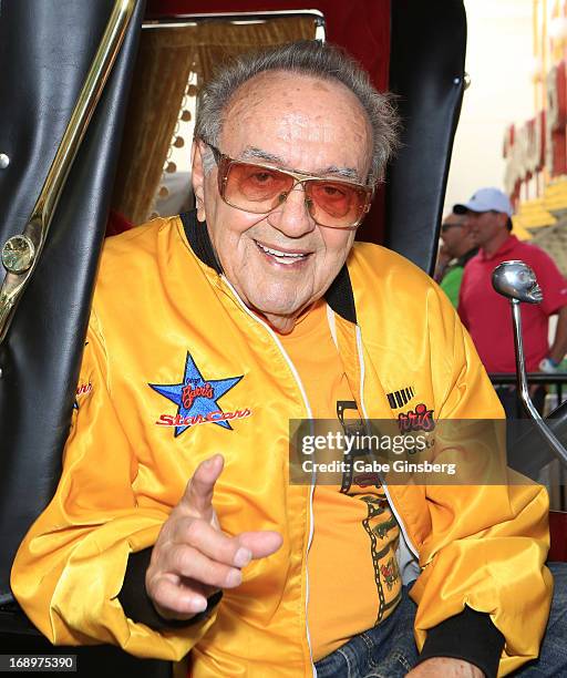 Car designer George Barris arrives at the opening ceremony of Las Vegas Car Stars at the Fremont Street Experience on May 17, 2013 in Las Vegas,...