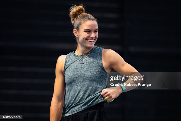 Maria Sakkari of Greece during practice on Day 2 of the Toray Pan Pacific Open at Ariake Coliseum on September 26, 2023 in Tokyo, Japan