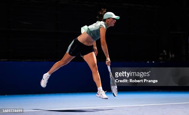 Iga Swiatek of Poland during practice on Day 2 of the Toray Pan Pacific Open at Ariake Coliseum on September 26, 2023 in Tokyo, Japan