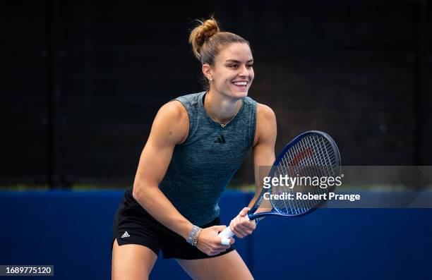 Maria Sakkari of Greece during practice on Day 2 of the Toray Pan Pacific Open at Ariake Coliseum on September 26, 2023 in Tokyo, Japan