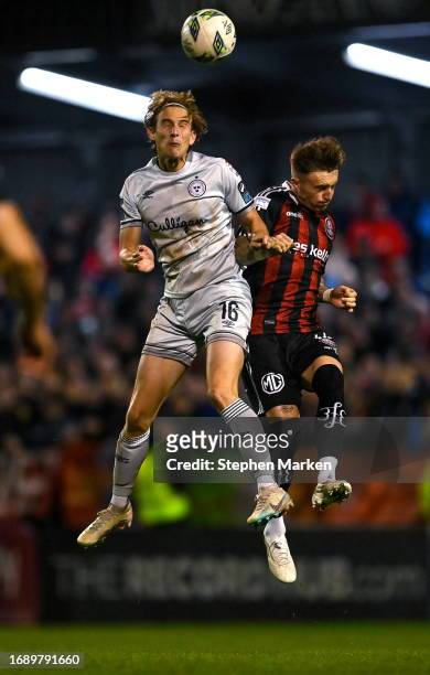 Dublin , Ireland - 25 September 2023; Harry Wood of Shelbourne in action against Danny Grant of Bohemians during the SSE Airtricity Men's Premier...