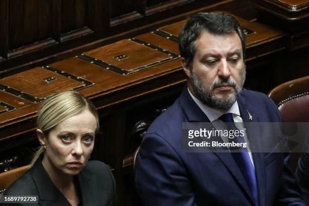 Giorgia Meloni, Italy's prime minister, left, and Matteo Salvini, Italy's infrastructures minister and deputy premier, during the state funeral for...