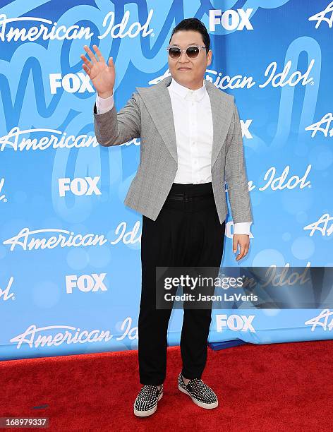 Rapper Psy attends the American Idol 2013 finale at Nokia Theatre L.A. Live on May 16, 2013 in Los Angeles, California.