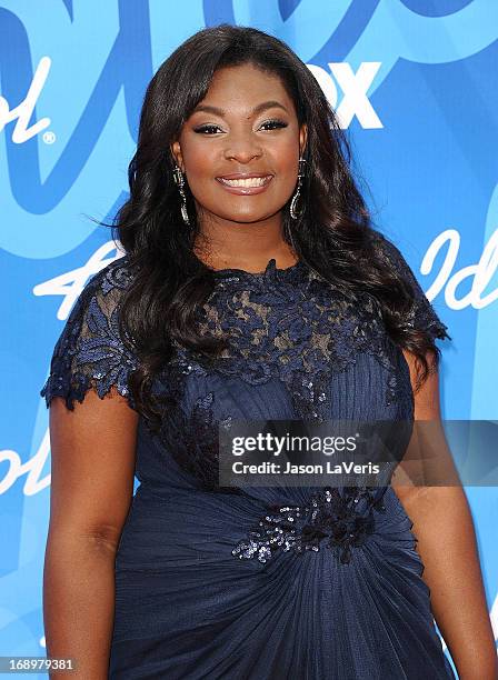 Singer Candice Glover attends the American Idol 2013 finale at Nokia Theatre L.A. Live on May 16, 2013 in Los Angeles, California.