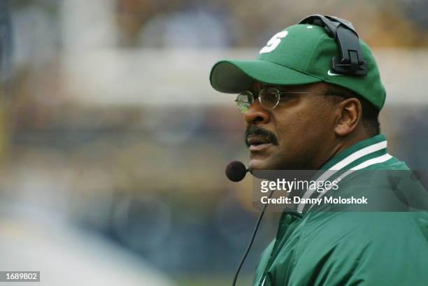 Head Coach Bobby Williams of the Michigan State Spartans looks on from the sidelines during the game against the Michigan Wolverines on November 2,...