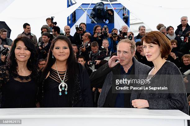 Actresses Michelle Thrush, Misty Upham, Director Arnaud Desplechin and actress Gina McKee attend the 'Jimmy P. ' Photocall during the 66th Annual...