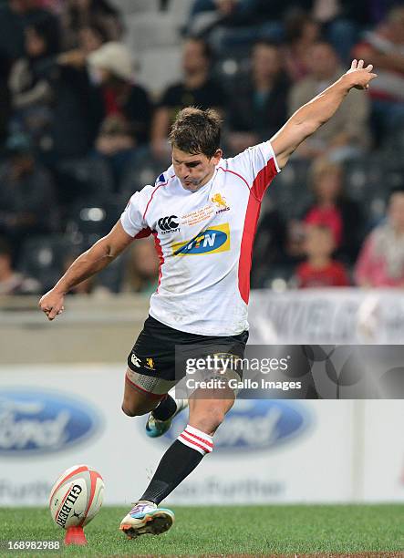 Marnitz Boshoff of the Lions converts a try during the Vodacom Cup Final match between Steval Pumas and MTN Golden Lions at Mbombela Stadium on May...