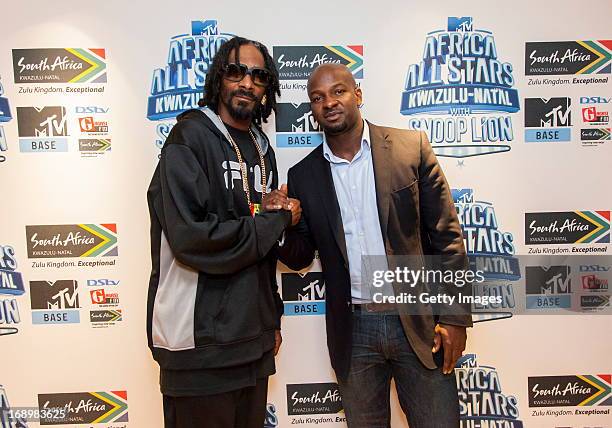 Snoop Lion and Alex Okosi pictured at the press conference for MTV Africa All Stars KwaZulu-Natal with Snoop Lion at Beverly Hills Hotel on May17,...