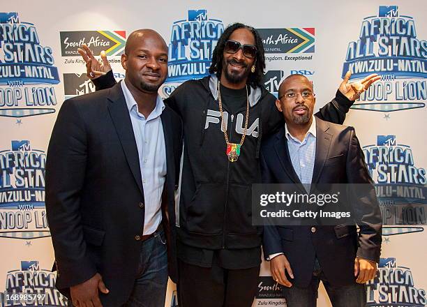 Alex Okosi, Snoop Lion and Desmond Golding pictured at the press conference for MTV Africa All Stars KwaZulu-Natal with Snoop Lion at Beverly Hills...